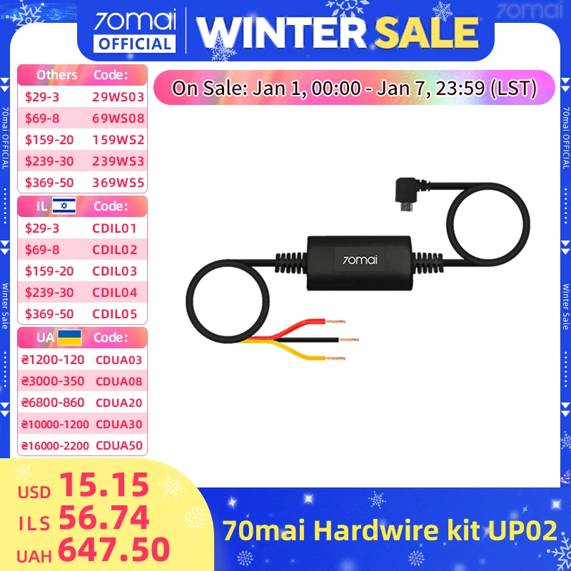 70mai Parking Surveillance Cable UP02 for 70mai A200 M200 S500 4K A800S A500S D06 M300 Hardwire Kit UP02 24H Parking Monitor