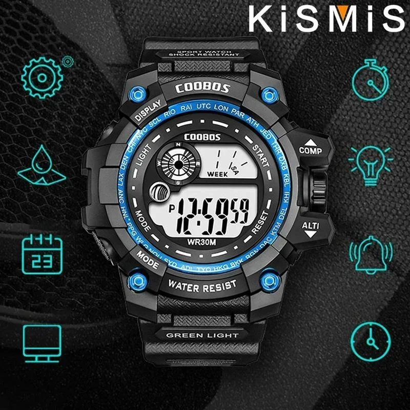 ساعة رياضية رقمية LED للجنسين، مقاومة للماء، متتبع اللياقة البدنية، أنشطة خارجية، منبه، تقويم كرونوغراف