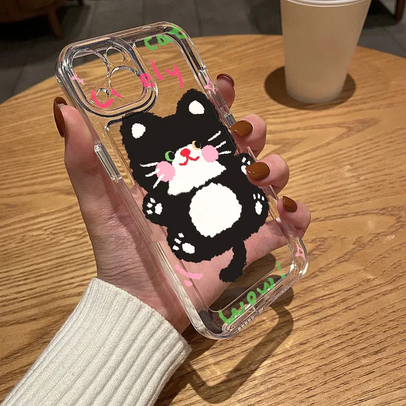 S25 S26 Ultra Case For Samsung S24 S23 S22 A56 A36 A26 A16 A17 A07 A55 A54 5G A53 A16 A33A34 A35 Black Cat Clear Soft Back Cover