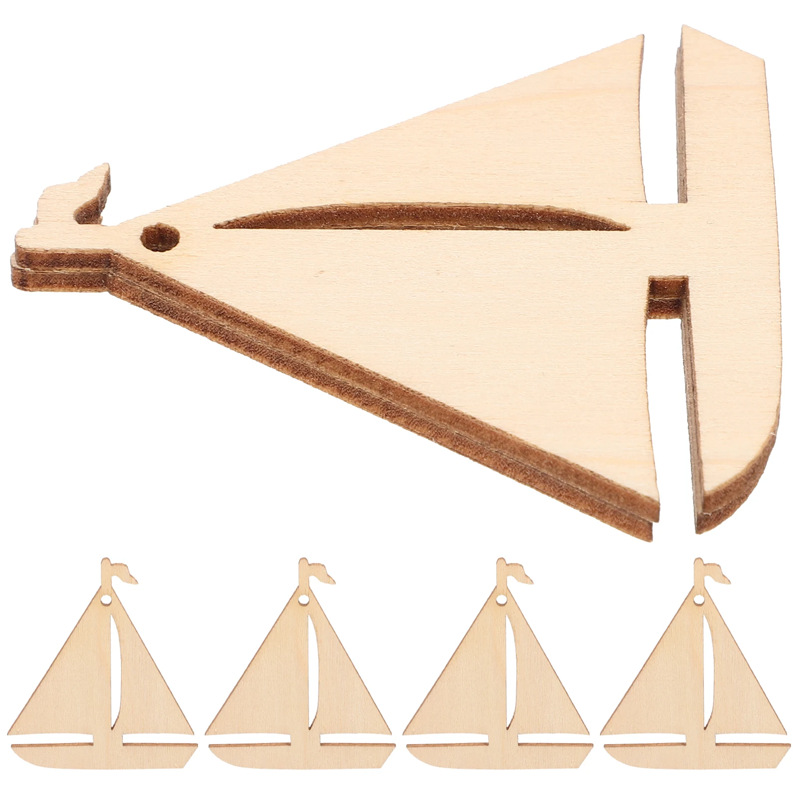 

50pcs Wood Slices Gifts Unfinished Sailboat Cutouts for Painting Crafts Kids Projects Sewing Accessories Wooden Pieces Hand