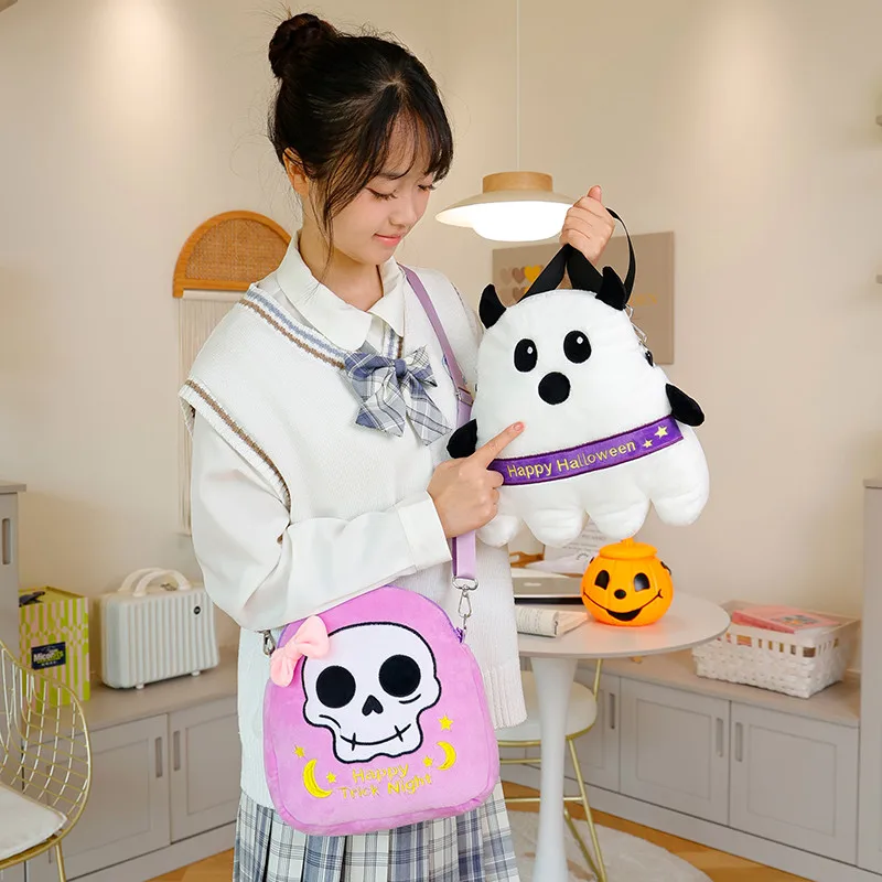25 cm Cartoon Fun Halloween Crossbody Tas Knuffel Schedel Vleermuis Ghost Kleurrijke Pluche Rugzak 2025 Happy Halloween Party Gift Kids