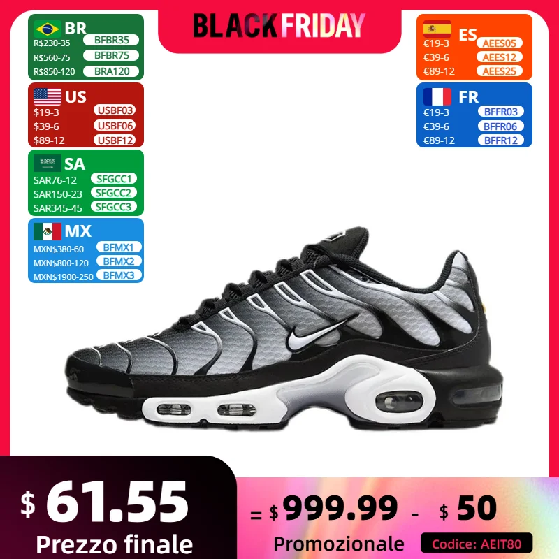 Nike Original Air Max Plus Low Men's Casual Running Shoes Comfortable Shock Absorption Anti slip Sneakers Black