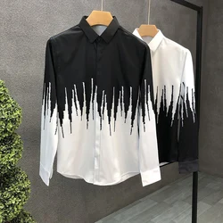 Fashion Lapel Printing Spliced Button Pockets Korean Shirts Men's Clothing 2023 Autumn Winter Loose All-match Tops Casual Shirt