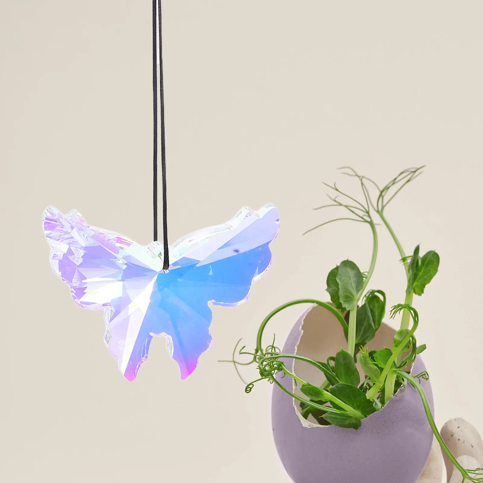 Butterfly Crystal Suncatcher Hanging Ornament for Window Garden Patio – Colorful Glass Decorative Pendant
