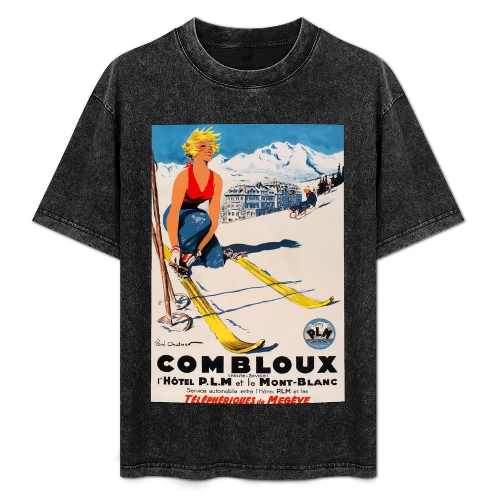 

retro combloux teleski lhotel plm et le mont blanc vintage reclame T-Shirt Aesthetic clothing quick drying Men's clothing