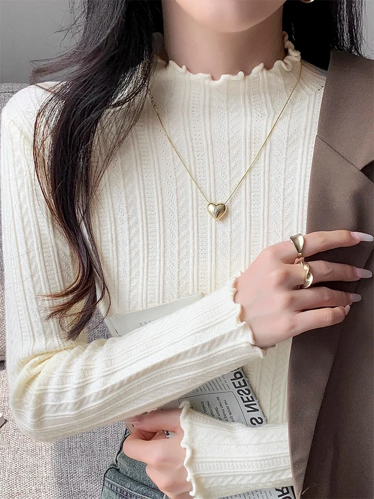 

Women's Knitted Long Sleeve Base Shirt Half High Collar Sweater Spring Autumn Outerwear Atmosphere Inner Match Winter Fashion