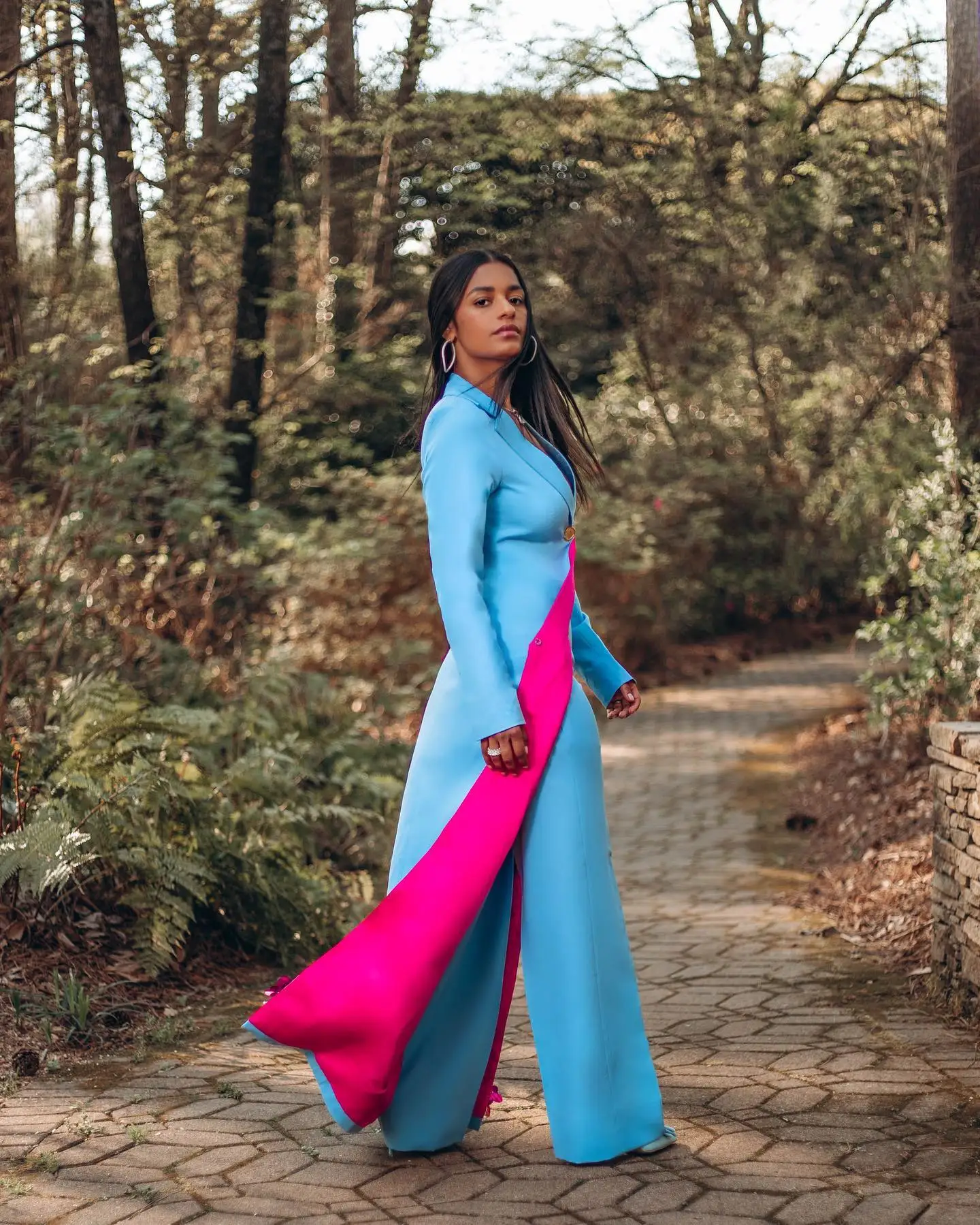 Traje de 2 piezas con cuello en V profundo para mujer, chaqueta hasta el suelo con un botón, vestidos de noche hechos a medida