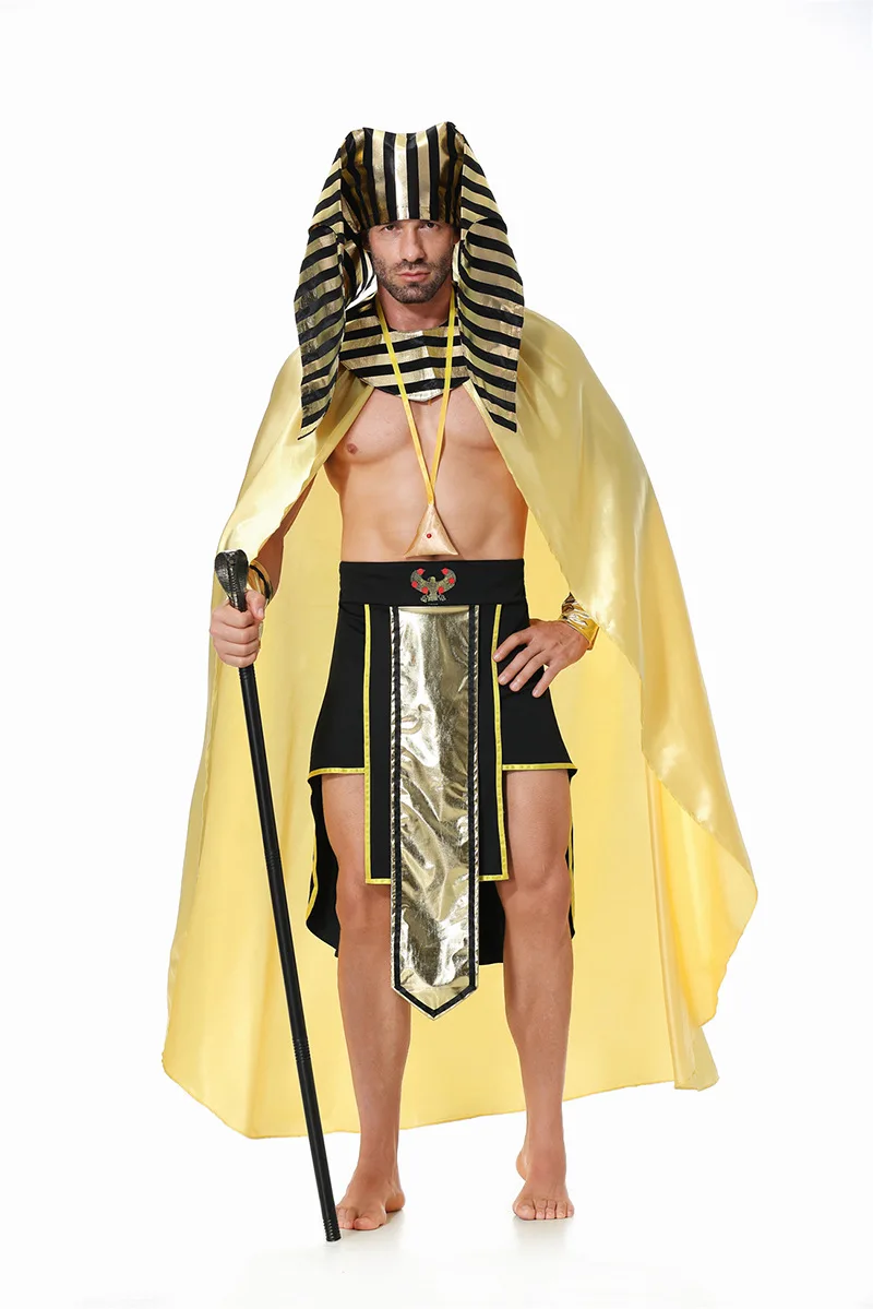 

Large Size loween Pharaoh Costume Gold King Long Robe Mythological All-seeing Eye Women's Ethnic Stage Costume