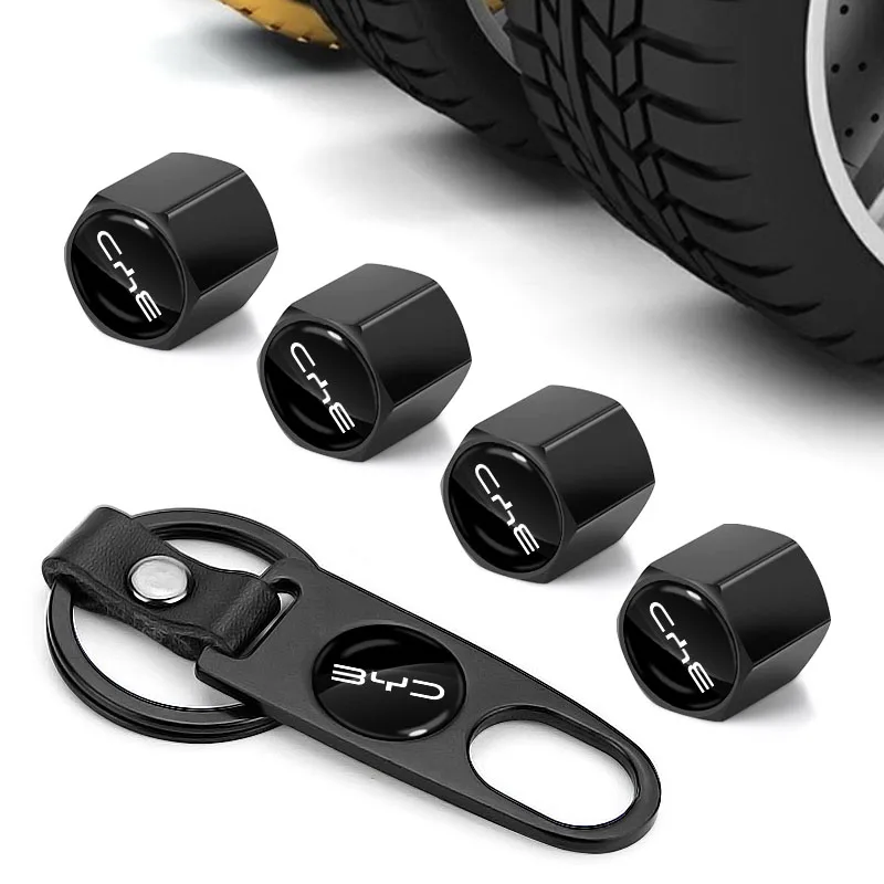 Car Badge Wheel Tire Valve Stems Cap With Keychain Keyring For BYD Qing Song Tang Yuan E5 E6 F0 F3 F6 G3 G5 G6 I3 L3 M6 S6 S7 S8