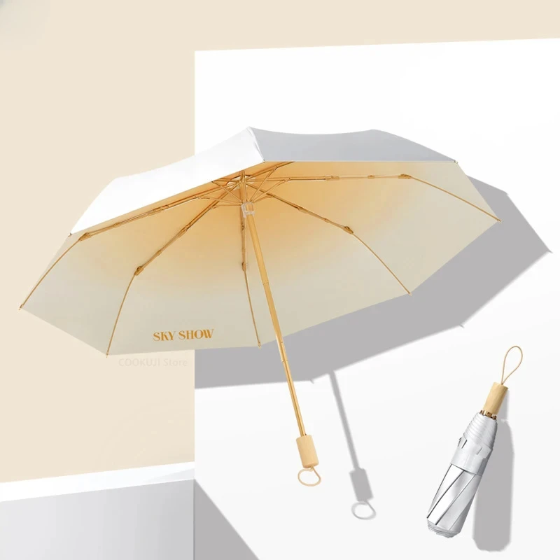 Manual Umbrella Sun Rain UV Protection Windproof Beach Umbrella Girl Sunshade Folding Sunshade Umbrella Rain Portable