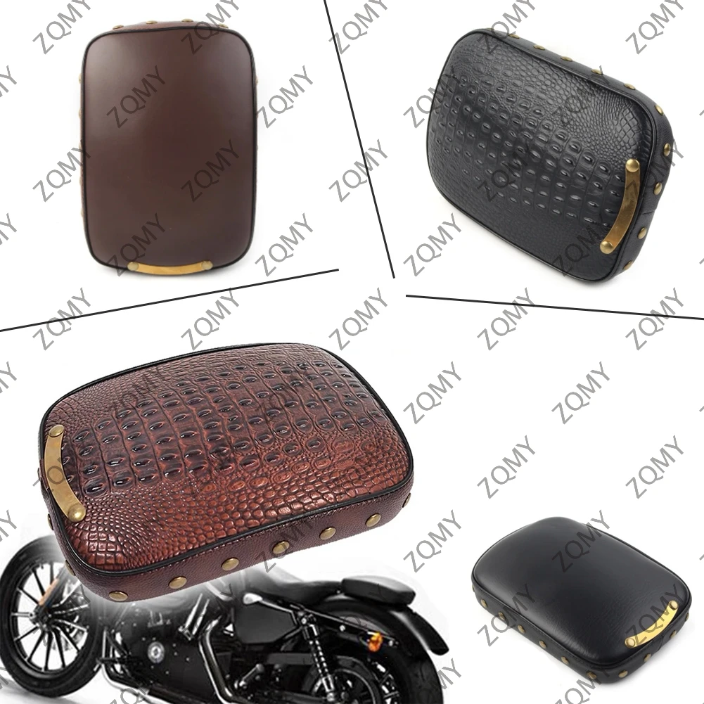 ​1pcs Motorcycle Passenger Rear Cushion Leather Pillion Pad Seat 8 Suction Cup For Harley Bobber Cruiser Chopper Custom