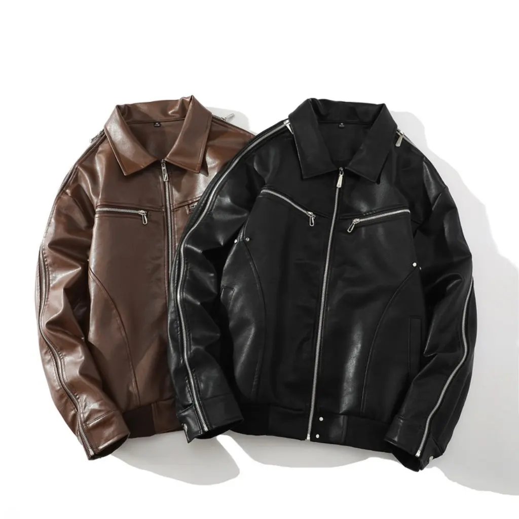 الأبيض أسفل التلبيب متعدد سستة لون نقي سترة جلدية الخريف جديد دروبشيبينغ مصنع توريد المرأة ملابس خارجية الموضة #3