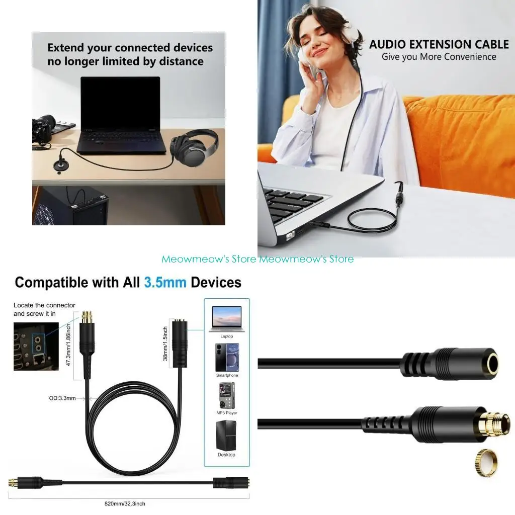 W91A 1/8inch AuxiliaryAudios Extension Cable 3,5 mm Mono mannelijk tot vrouwelijke kabel 80