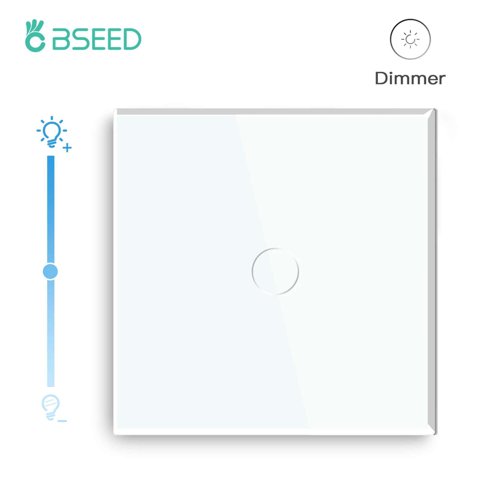 

BSEED EU Touch Dimmer Switches 1Gang 1Way LED Dimmable Wall Light Switch Blue Backlight White Black Glass Panel 10A