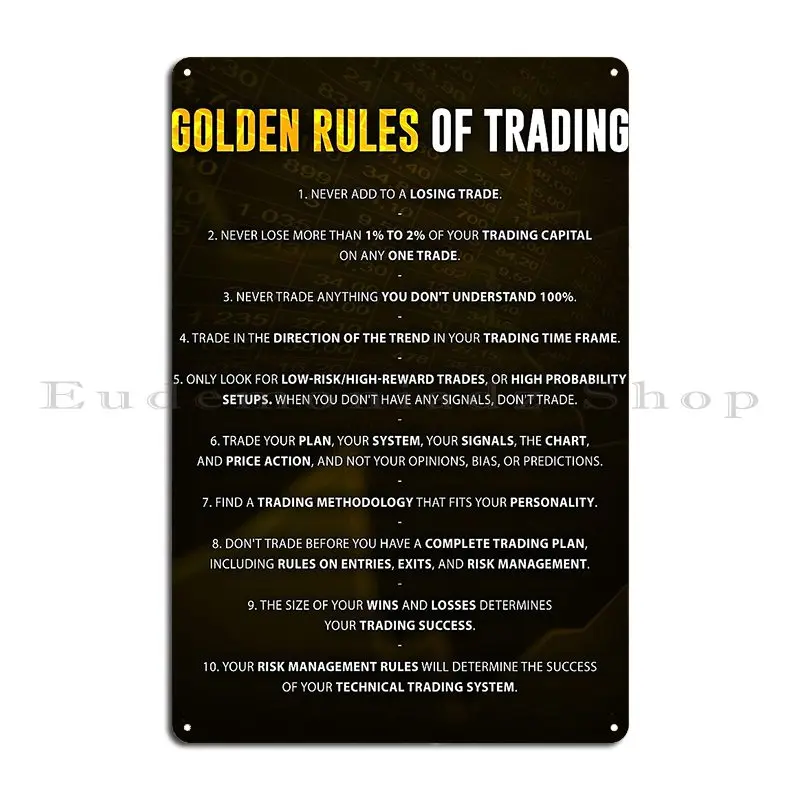 Golden Rules Of Trading Forex Stock Market Financial Nasdaq Day Metal Sign Making Money Trading Motivational Tin Poster