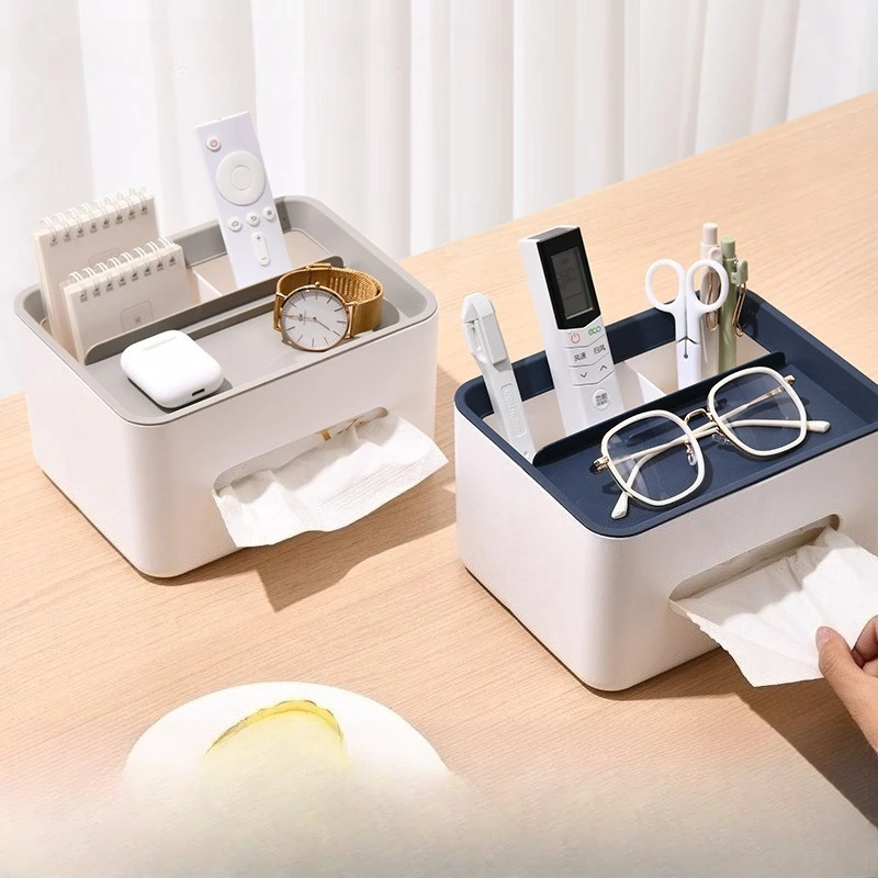 Multi Functional Tissue Storage Box,Large Capacity Partitioned Storage Box,Mobile Phone Holder,Household Plastic Toilet PaperBox