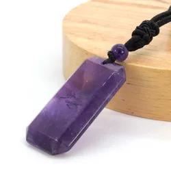 Natural Stone Square Slice Pendant Necklace For Women Men Healing Crystal Amethyst Rose Quartz Black Agate Tiger Eye Jewelry