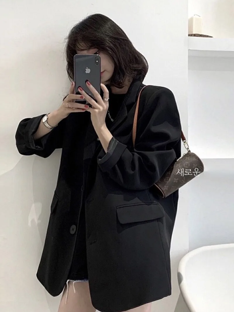 Y2k Women Comfortable Luxurious Suit Blazer Jacket Spring Oversize Back Split Hem Solid Color Office Lady Fashion Casual Suit