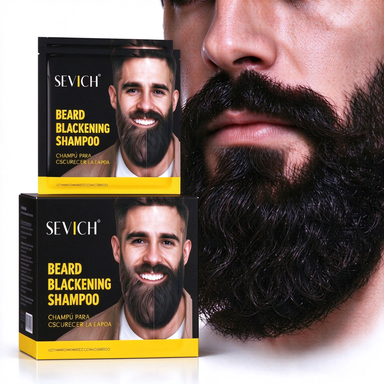 SEVICH Beard Blackening Shampoo Instant Beard Dye Shampoo For Men Natural Fast Gray Beard Cover Mustache Coloring Kit 2.