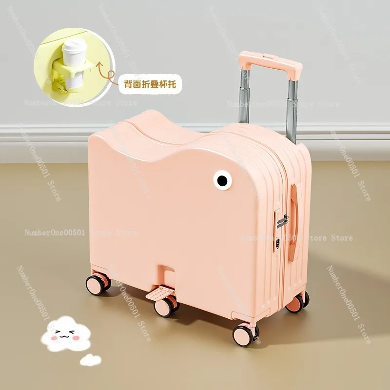 18 Inch Kids Ride On Suitcase 6 Wheel Children Luggage with Password Lock Carry On Trunk Sit On Toy