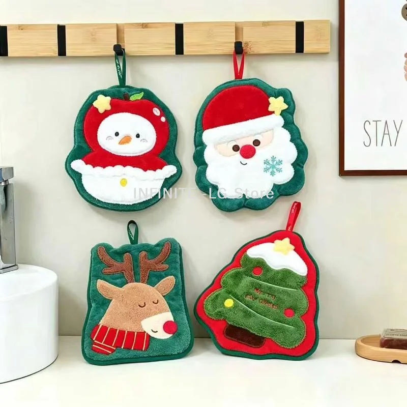 Christmas Hanging Hand Towels for Bathroom Christmas Tree Kitchen Towels with Loop Absorbent Soft Santa Gingerbread Decorative