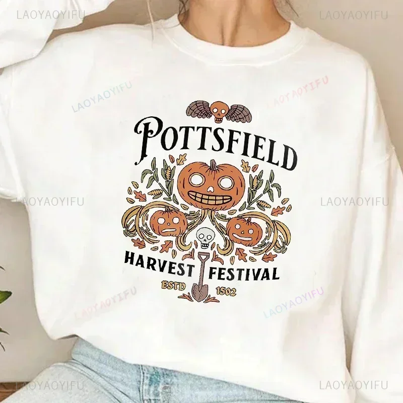 Pottsfield Harvest Festival Sweatshirts Woman Autumn  Vegetables Fall Graphic Hoodie Pullover Halloween Goth Clothing