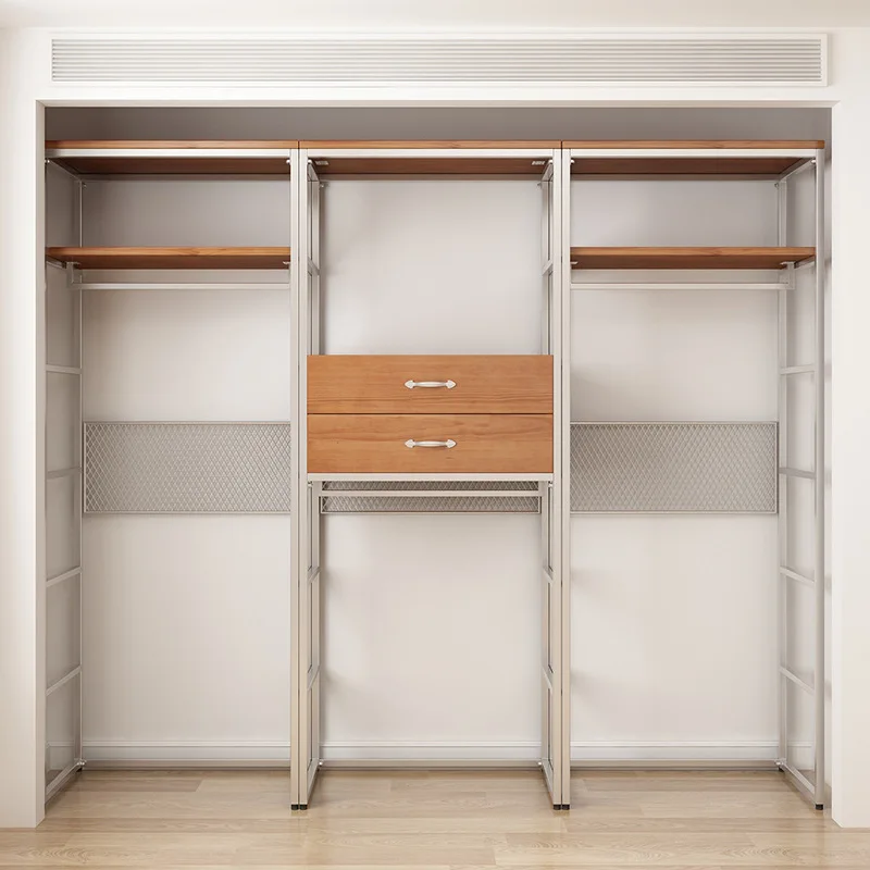 Metal wardrobe all solid wood new 2026 explosion bedroom household wrought iron steel frame structure corner cloakroom