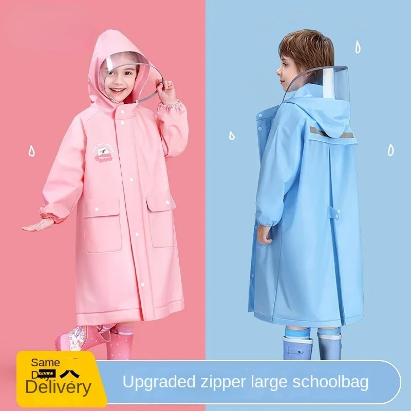 EVA Children's Raincoat Non Disposable Raincoat With Schoolbag Position Boys And Girls Cartoon Baby Raincoat