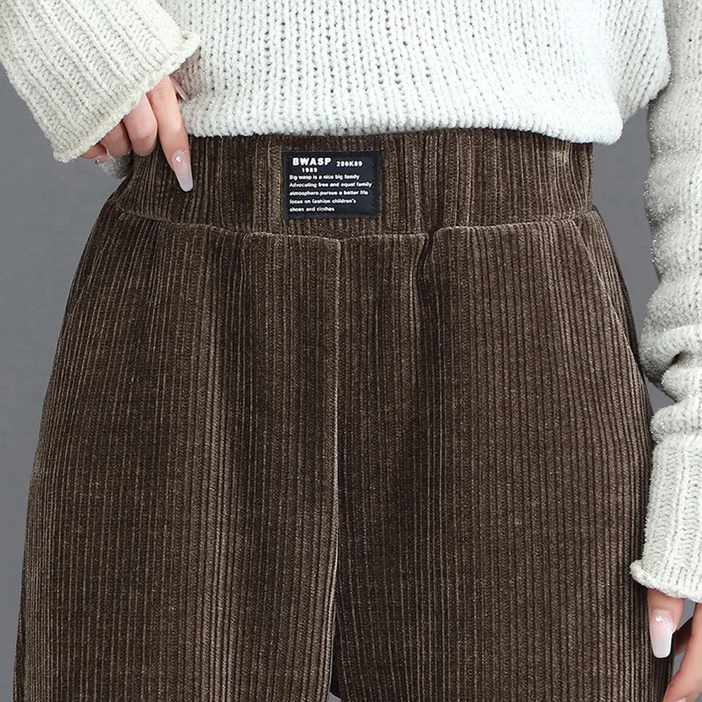 

Coffee colored wide leg pants for women in autumn and winter, high-end fashion, plus size loose straight tube corduroy pants
