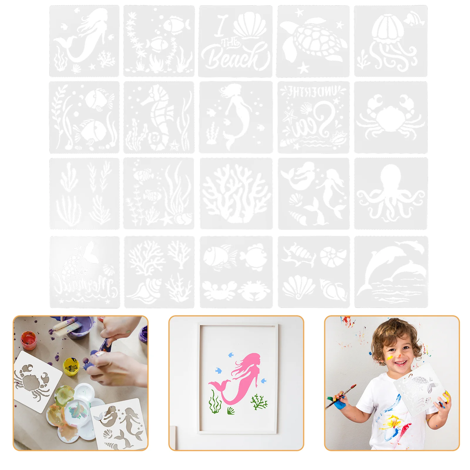 20 Sheets Marine Life Stencils Ocean Painting Template Reusable Drawing Templates Jellyfish