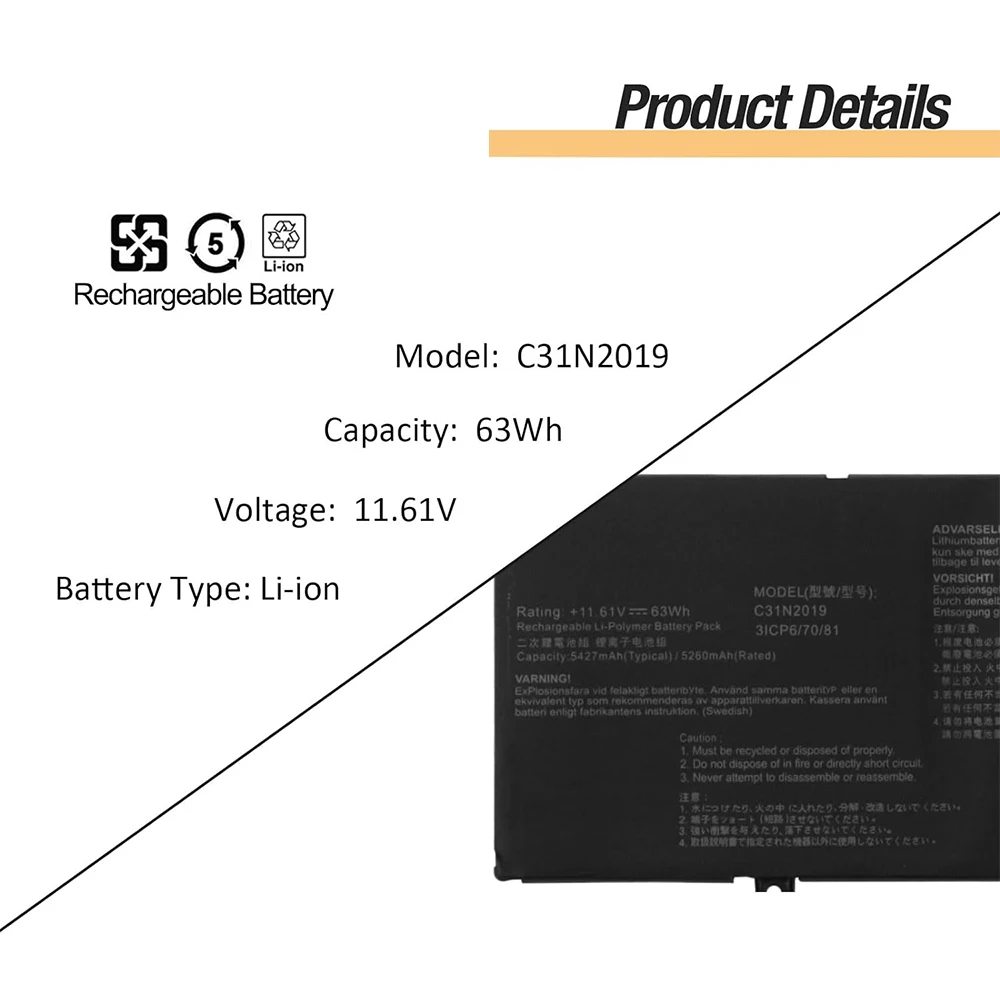 Imagem -05 - Bateria do Portátil para Asus Vivobook Pro 14x Oled M7400 15 Oled M3500qc M3500qc-l1062t M3500qc-l1079t M3500qc-l1081t C31n2023