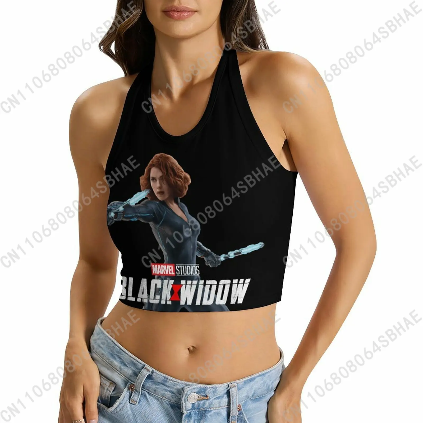 

Marvel Black Widow Custom Photo Women's Halter Top Personalized Picture Tie Back Cami Upload Your Gift Wife Girlfriend Cosplay