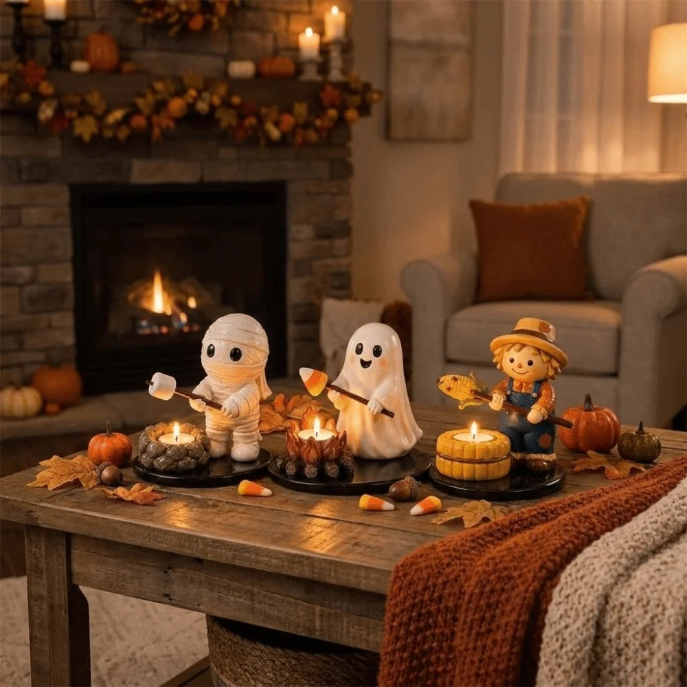 Multi-Purpose Campfire Tealight Holder Reusable Tabletop Decor Halloween Candle Stand Ornaments Resin Resin Candle Holder