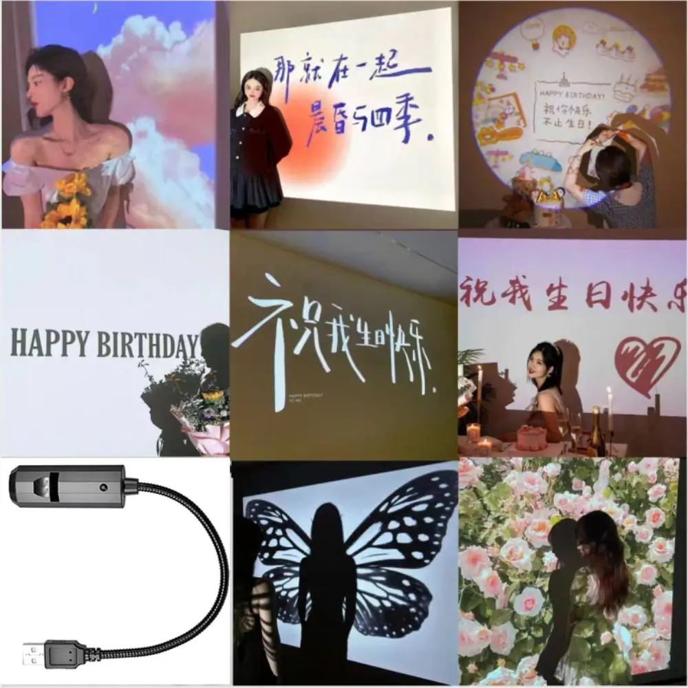 Various Styles Sunset Projection Light USB Powered Interchangeable Slides Romantic Decor Light 360 Degree Rotating Flexible Neck