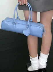 JIAERDI-Bolso de mano de cuero azul para mujer, bolsa de hombro informal elegante con corazón, Vintage, Y2k