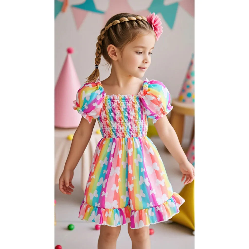 

Kids Girl Clothes Summer Puff Sleeve Children Jumpsuit Fashion Casual Colorful Flower Polychrome Girls Romper 2 3 4 5 6 7 Yrs