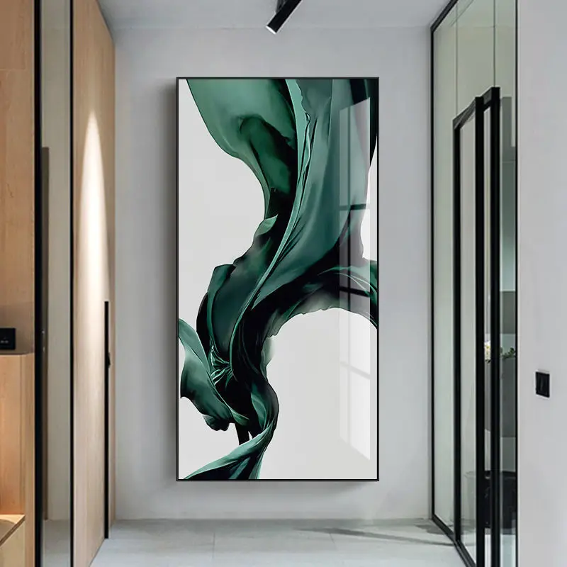 Xuanguan Corridor Crystal Porcelain Painting Ink Green Ribbon Abstract Model Room Decorative Painting Hotel Home Painting Light