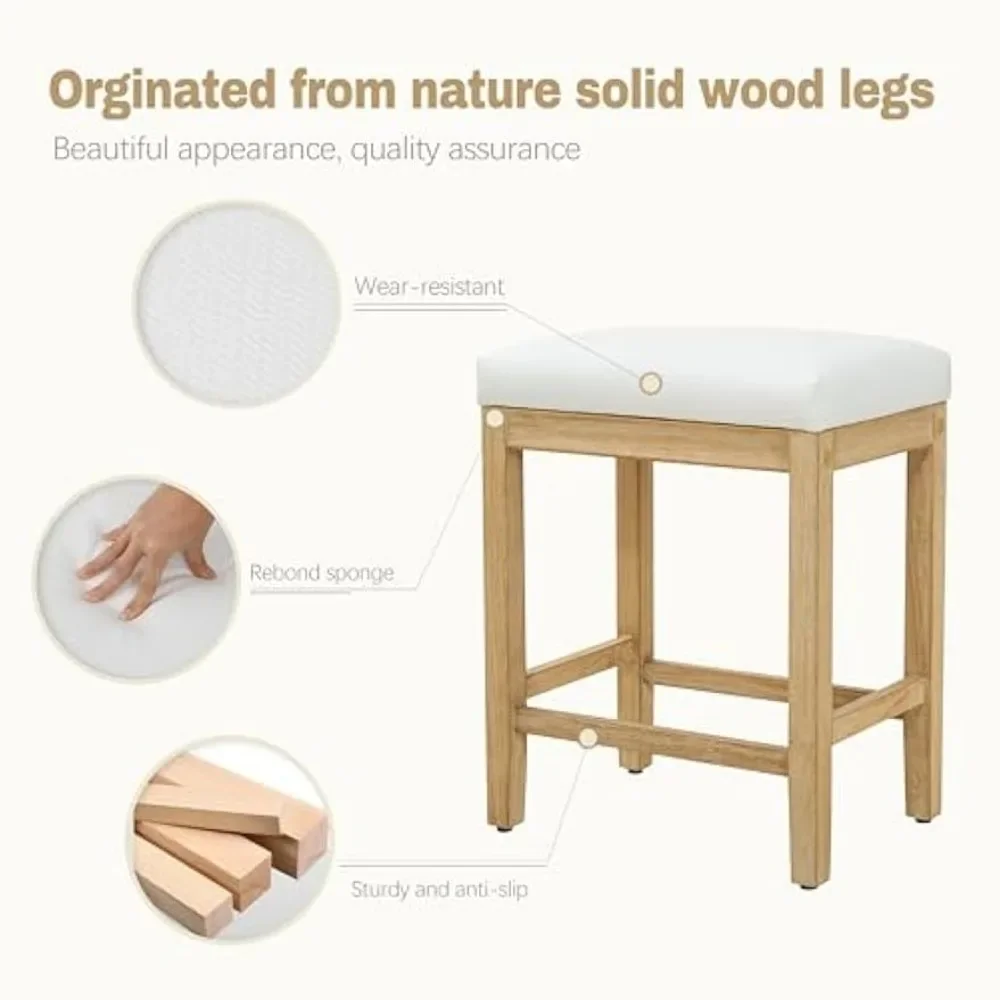 Juego de 3 taburetes de cocina blancos, estilo granja, respaldo moderno con asiento de piel sintética