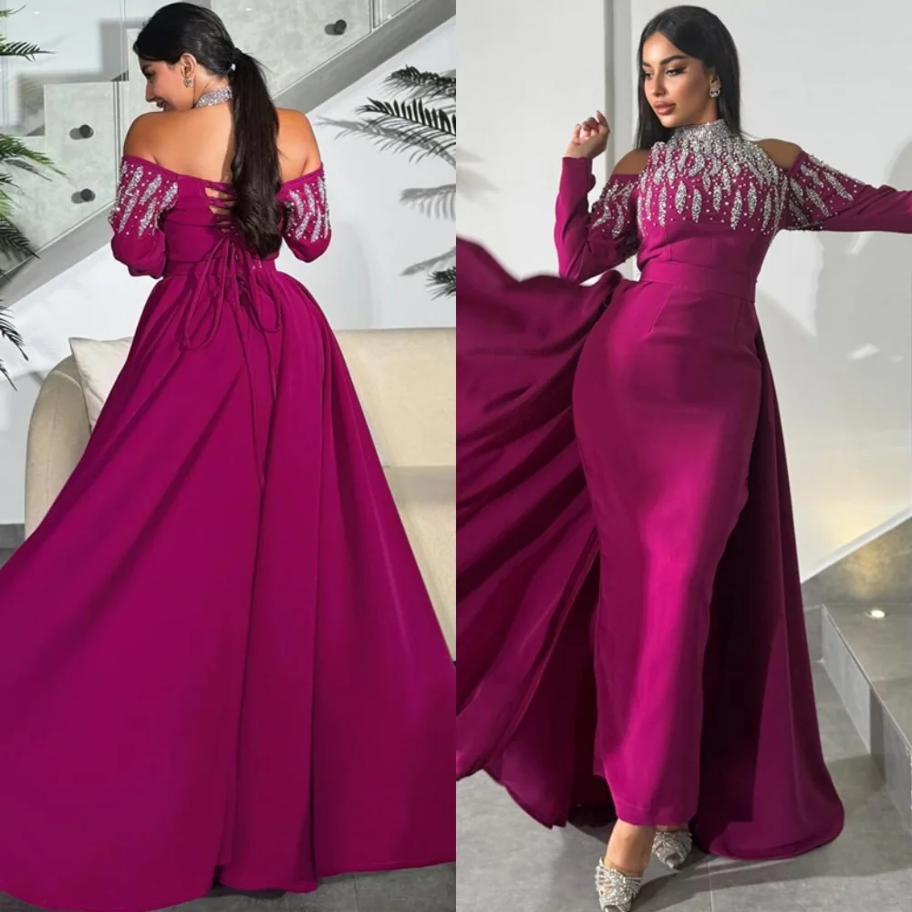 

Customized Mermaid Exquisite Jersey Evening Dresses Fashion Halter Celebrity Gowns Exquisite Lace Up Back Special Occasion Gowns