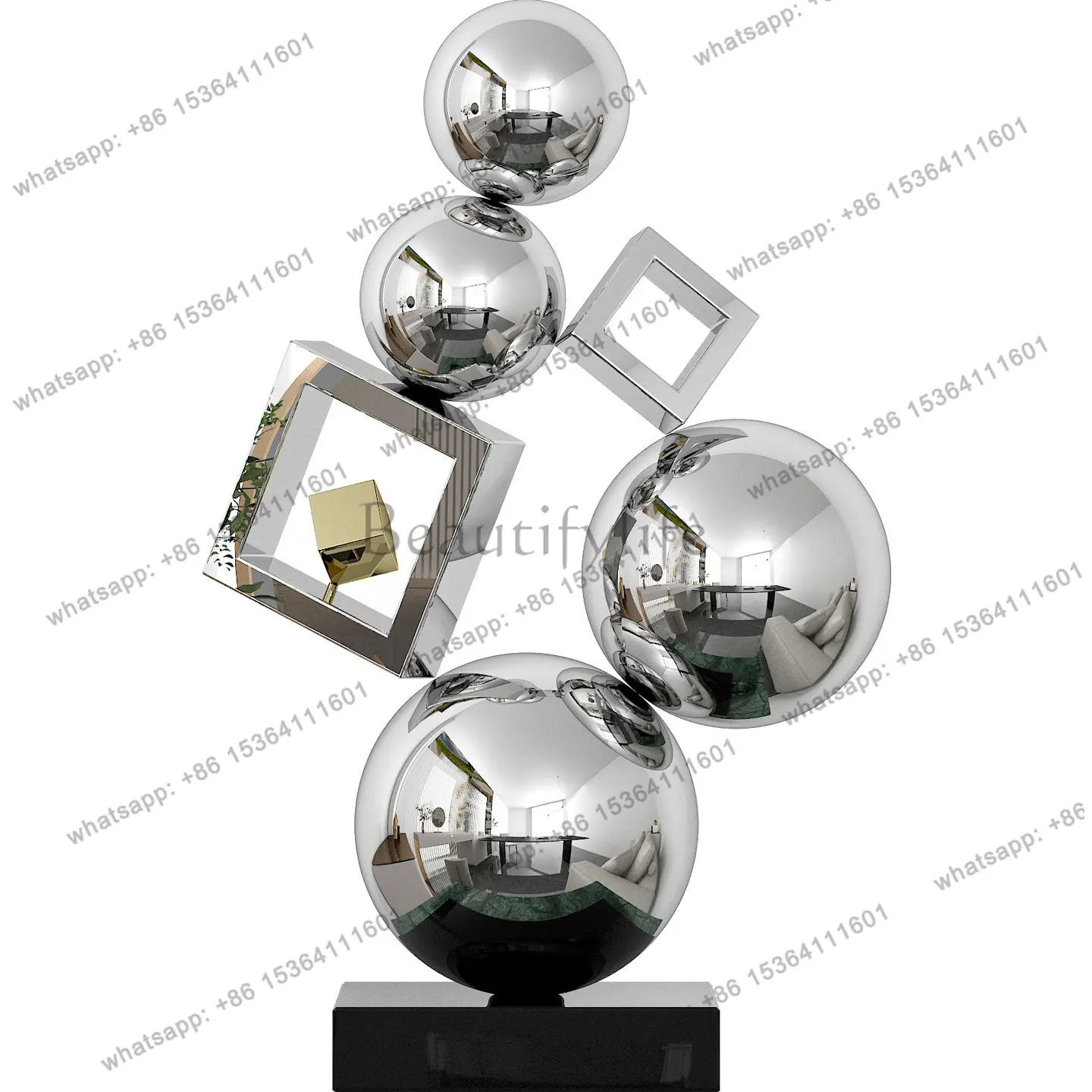 

Light luxury new geometry combination stainless steel new space phantom sculpture corridor floor ornament
