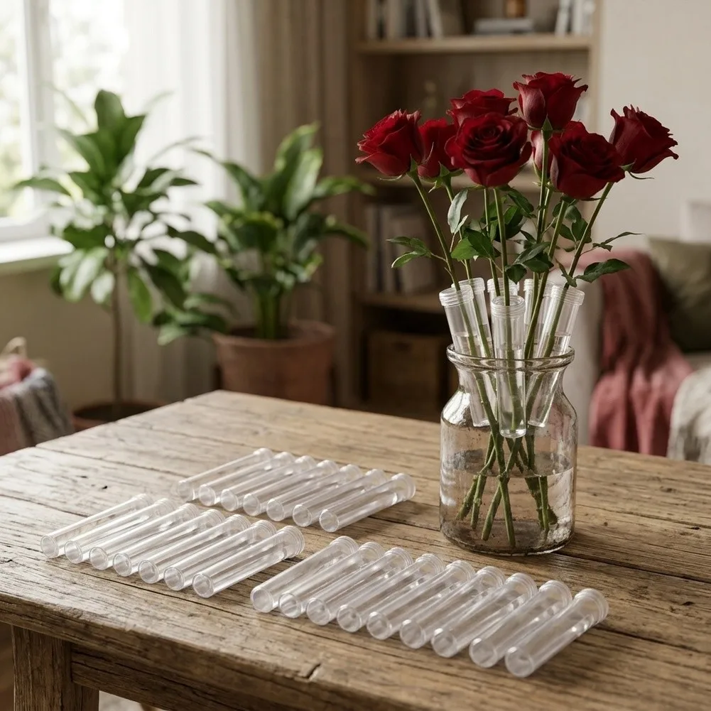 Floral Test Tubes 50/100 pcs Clear Plastic Tubes with Cap for Fresh For Flowers Home Office Wedding Decoration