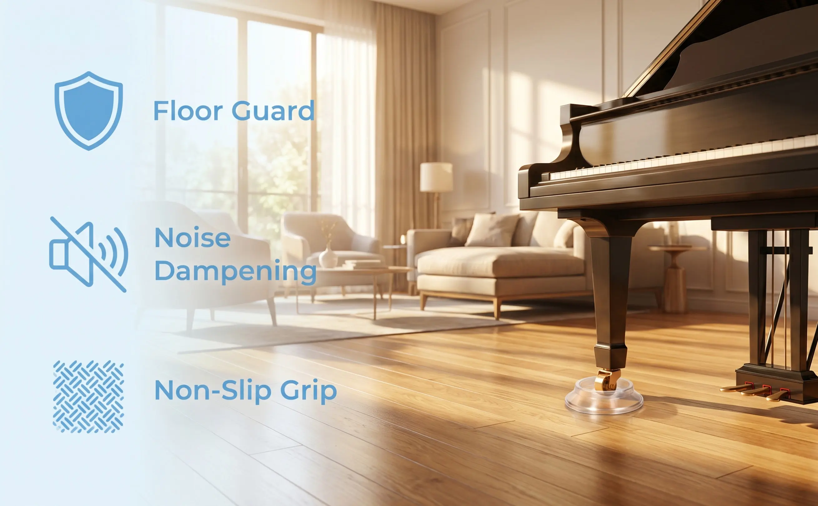 4Pcs Piano Caster Cups Non-Slip Upright Piano Floor Protectors Hardwood Furniture Leg Protection Scratch Resistant Pads