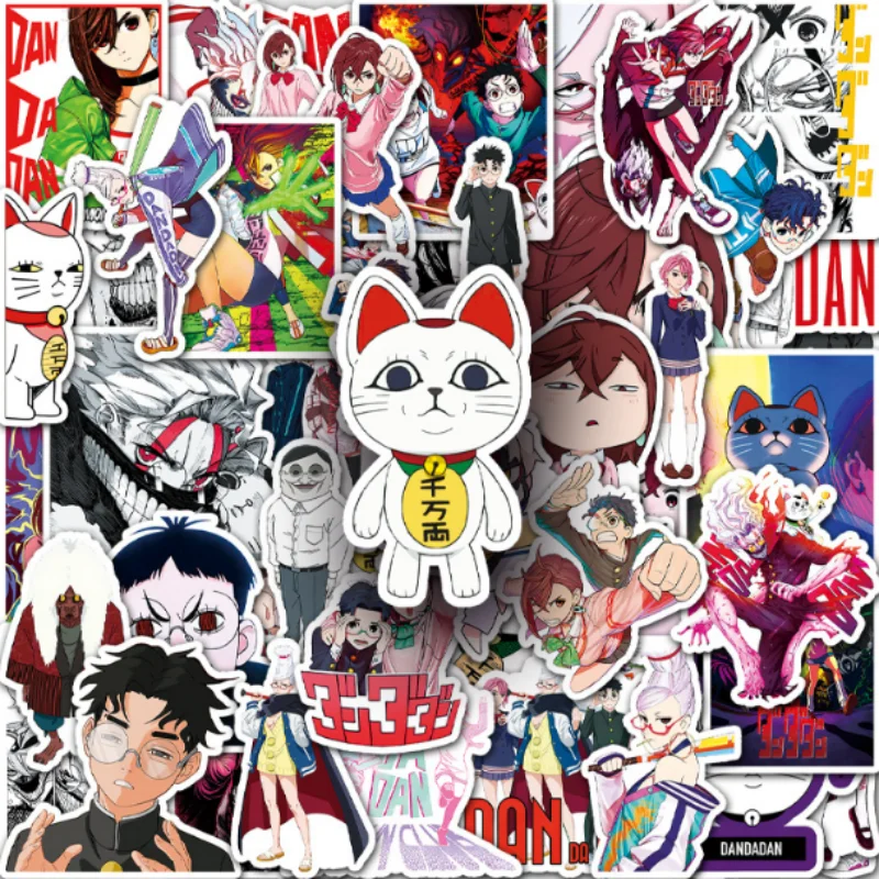 Dandadan Anime Stickers Turbo Granny Lucky Cat Momo Ayase Okarun Cartoon Figure Decals Laptop Water Bottle Notebook Decor 50pcs