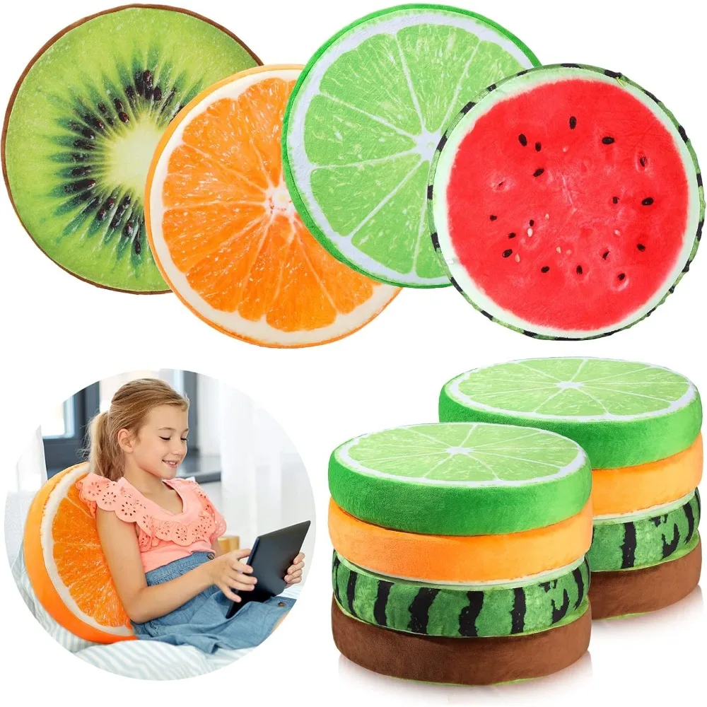 Fruit Pillows Round Floor Cushions 3D Watermelon Kiwi Lemon Orange Decorative Stuffed Throw Pillows Chair Toy