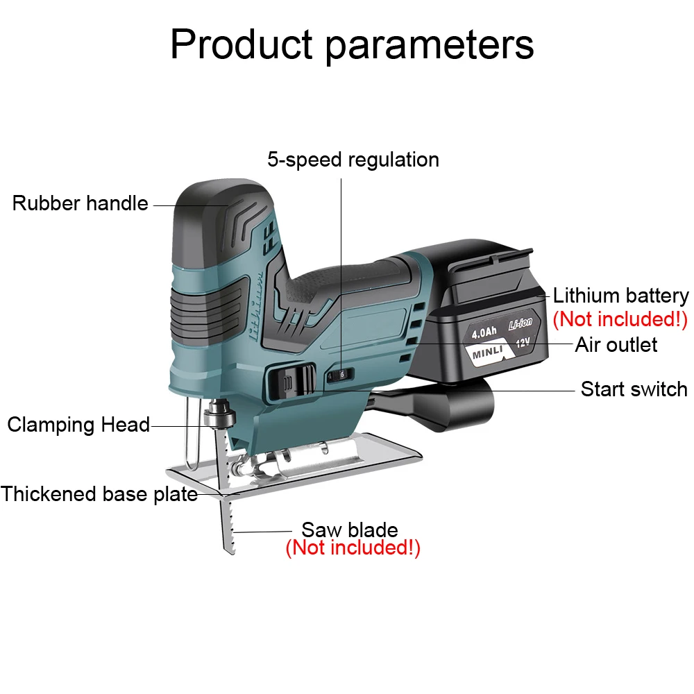 Portable Electric Jigsaw Cordless Electric Saw Woodworking Table Saw Without Battery Compatible With Makita 12V Battery