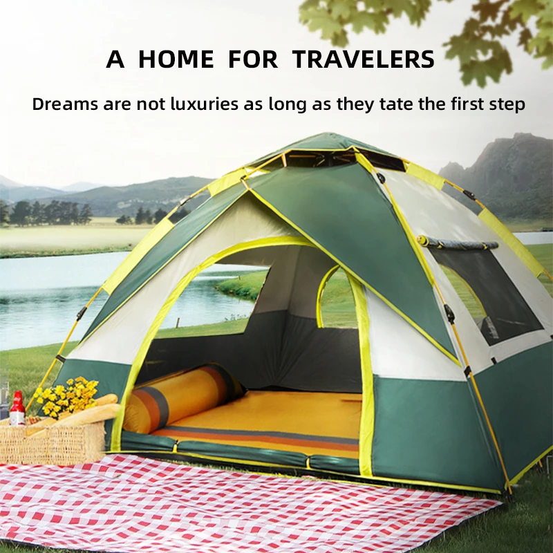 Outdoor pop-up tent waterproof portable four-sided camping tent suitable for 2-4 people family tent camping hiking outing