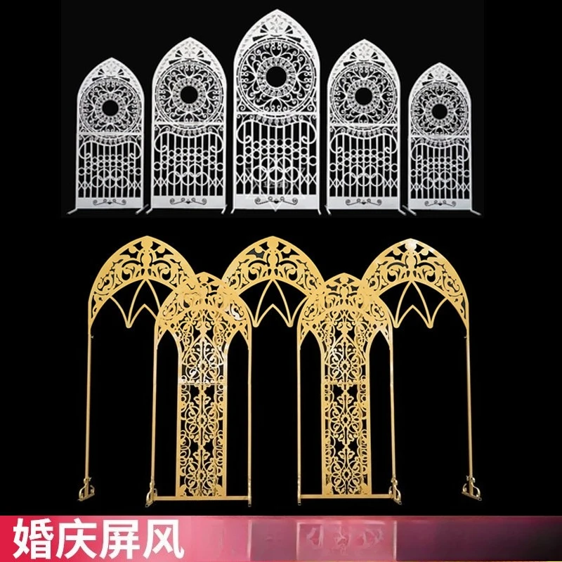New wedding props arrangement Su Ferris wheel five-door color wedding wrought iron carving five-door screen