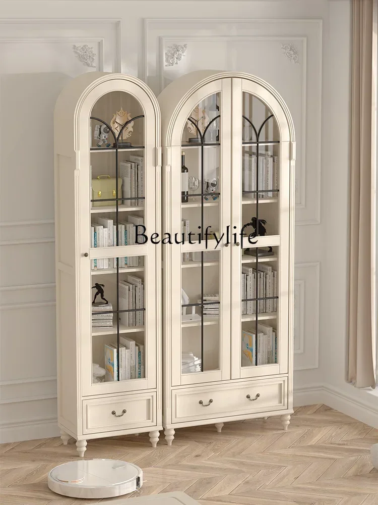 S Simple Solid Wood Light Luxury American Retro French Bookcase Dustproof Book Storage Display Cabinet