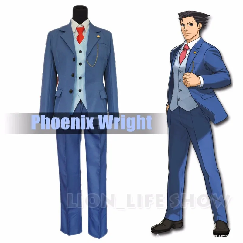 

Ace Attorney Phoenix Wright Ryuichi Naruhodo синий костюм косплей костюм полный комплект