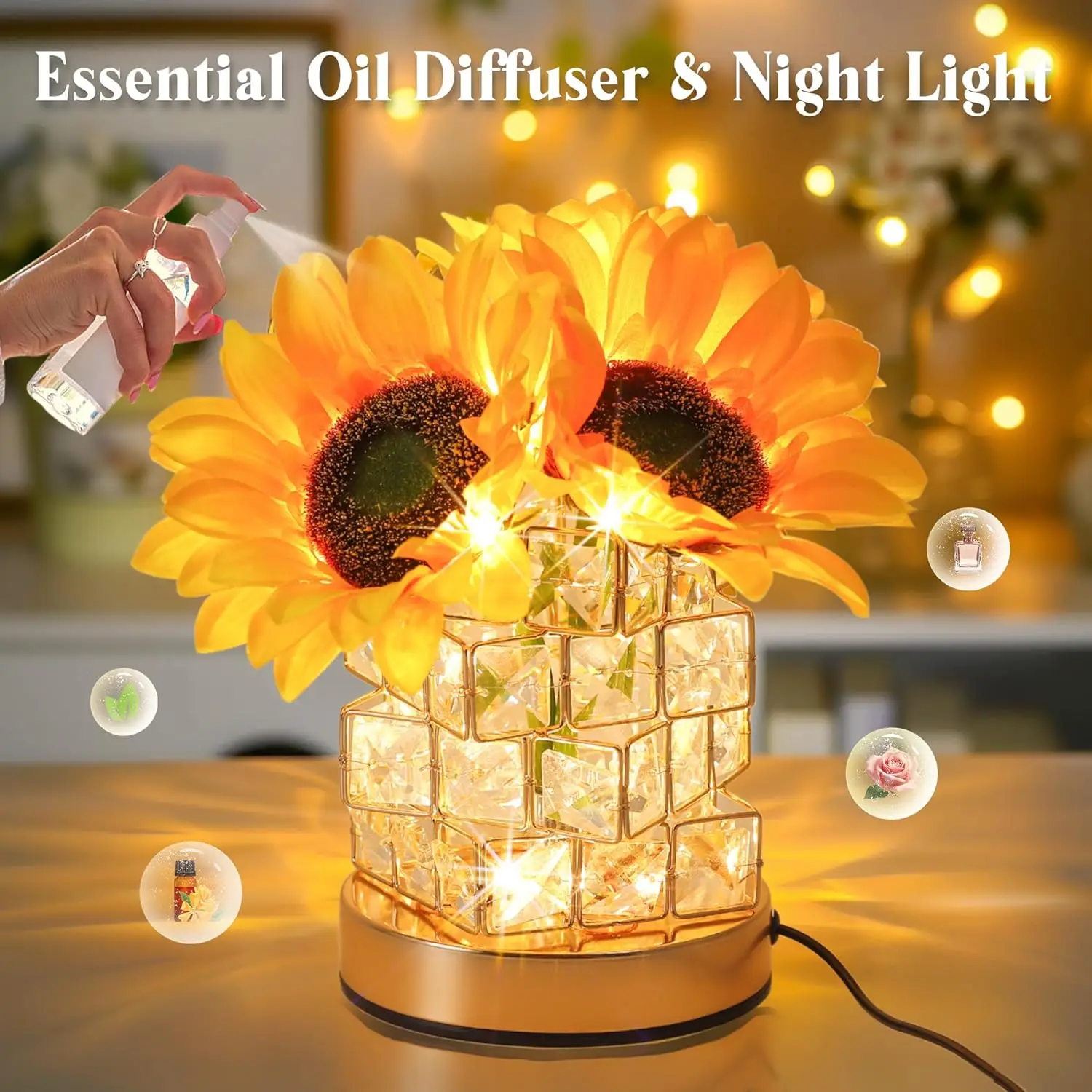 

Цветочная лампа с подсолнухами, 3-цветный затемняющий маленький ночник, беспроводная настольная лампа, декор для домашнего офиса, подарки на день рождения для женщин и мамы